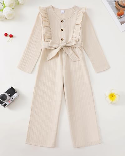 Girls Ruffle Sleeve Jumpsuit – Belted Wide Leg Romper