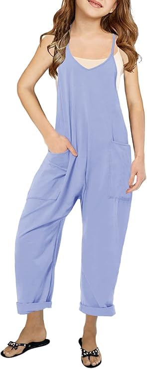 Girls Casual Sleeveless Jumpsuit – Spaghetti Strap Overalls