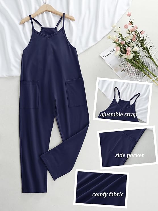 Girls Casual Sleeveless Jumpsuit – Spaghetti Strap Overalls