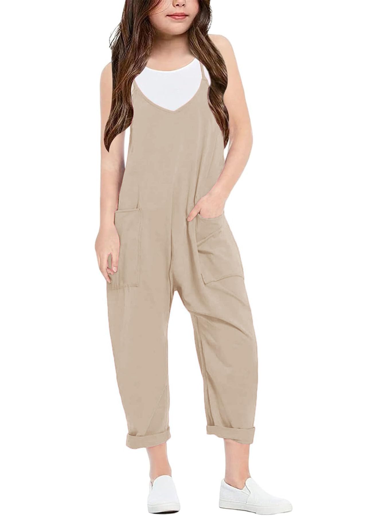 Girls Casual Sleeveless Jumpsuit – Spaghetti Strap Overalls