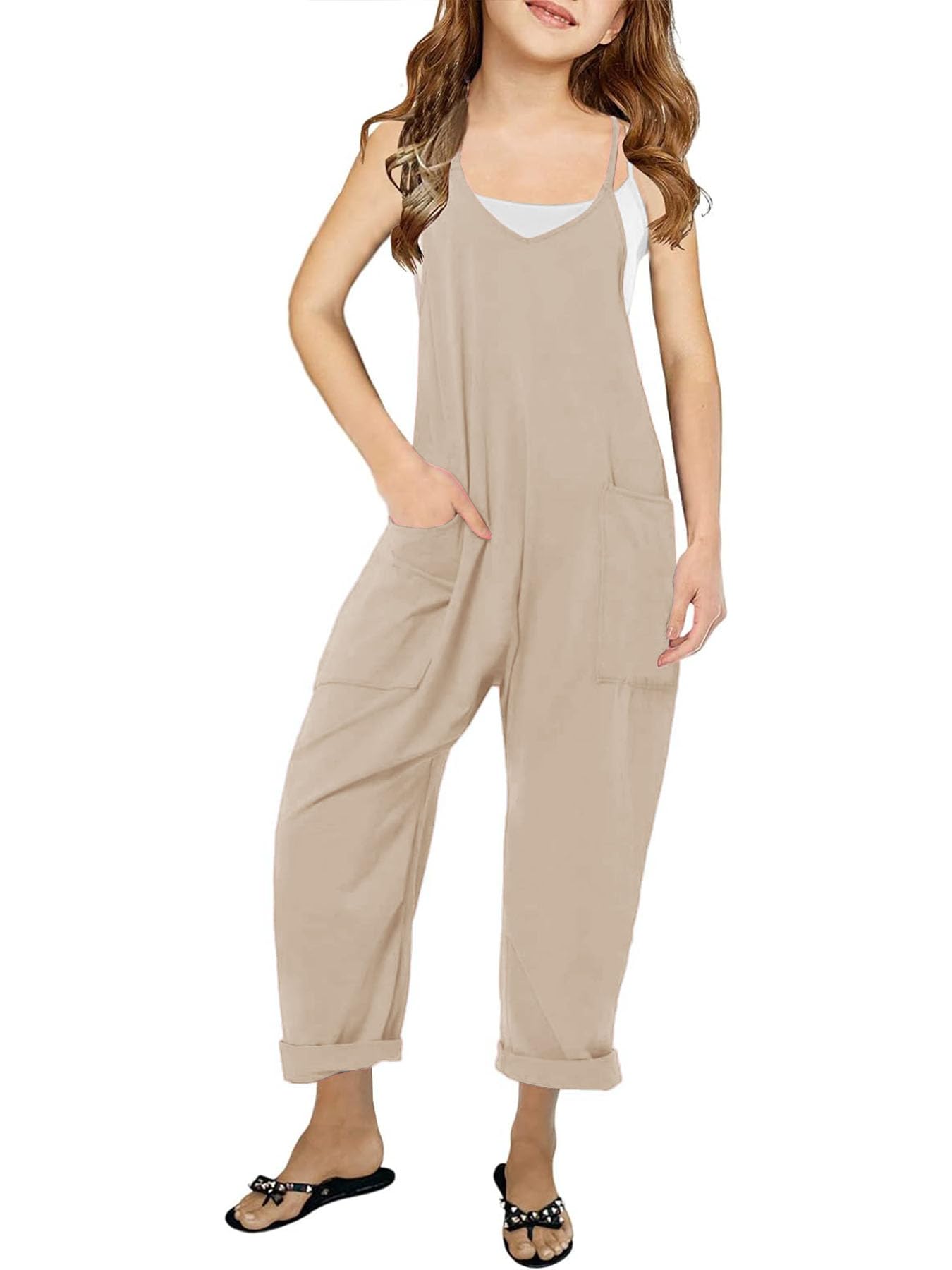 Girls Casual Sleeveless Jumpsuit – Spaghetti Strap Overalls