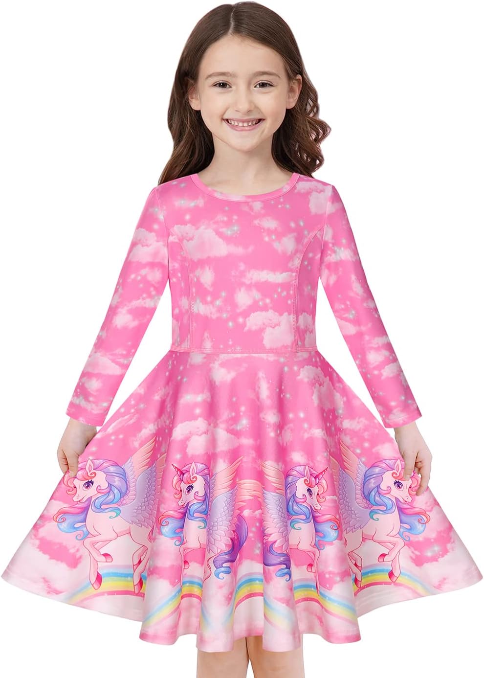 Quedoris Girls' Unicorn Print Twirly Dress
