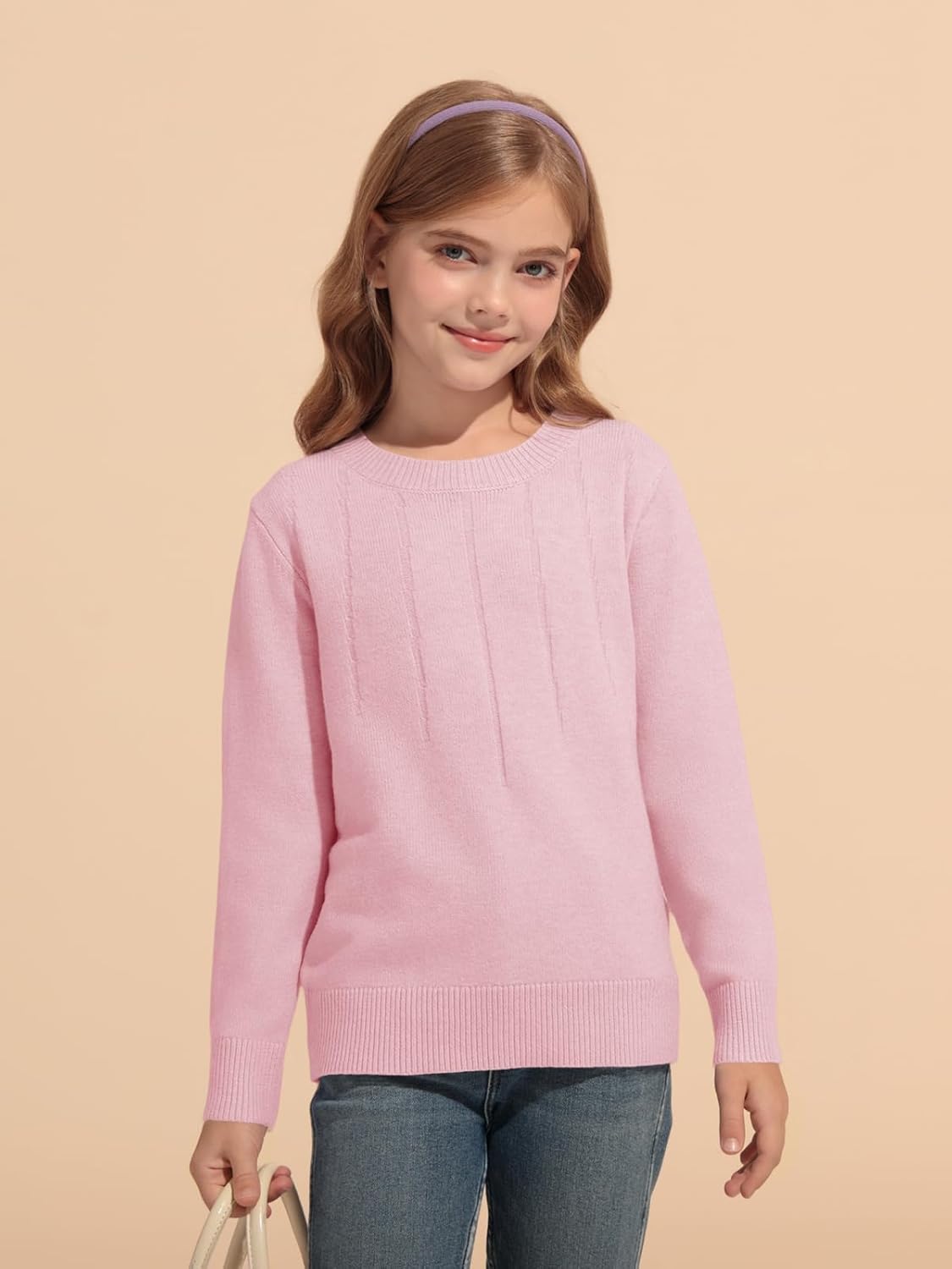 Haloumoning Girls' Crewneck Pleated Knit Sweater