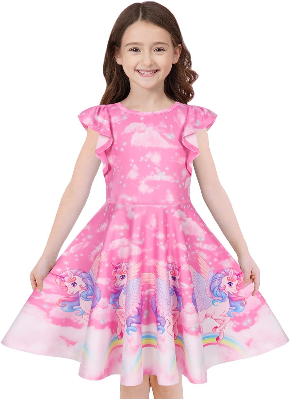 Quedoris Girls' Unicorn Print Twirly Dress