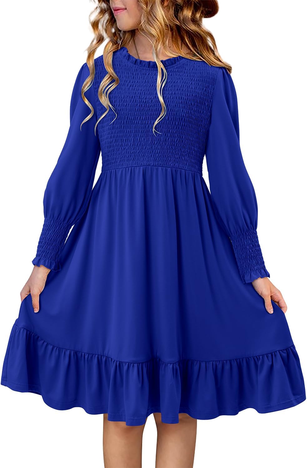Yoklass Girls' Smocked Puff Sleeve Dress