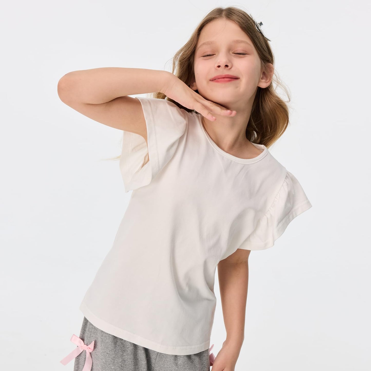 Girls' Striped Ruffle Sleeve T-Shirt