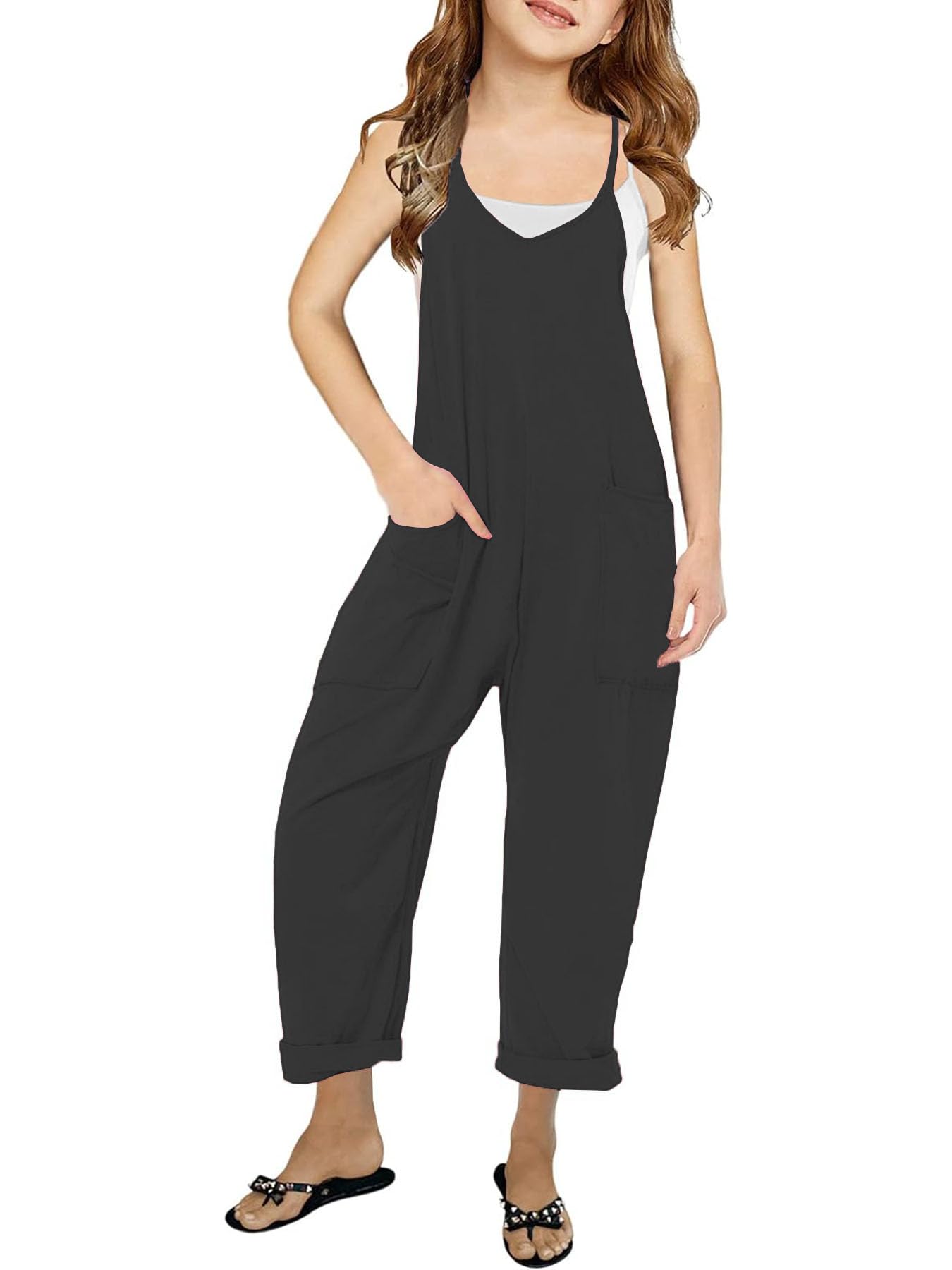 Girls Casual Sleeveless Jumpsuit – Spaghetti Strap Overalls