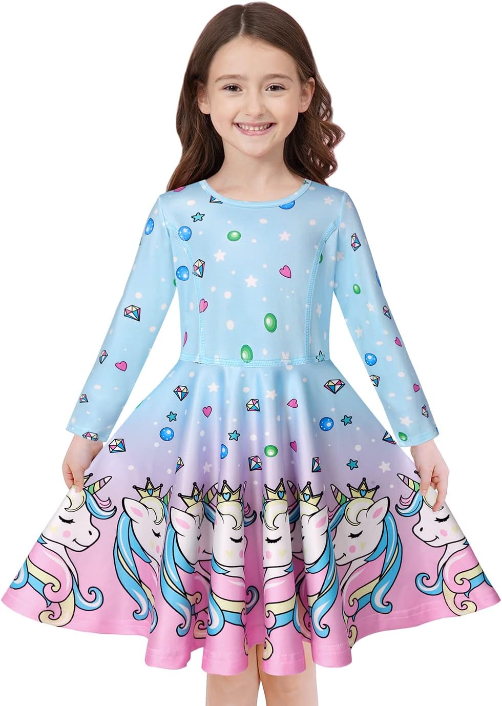 Quedoris Girls' Unicorn Print Twirly Dress