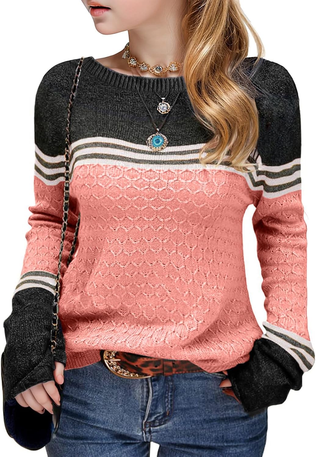 Girls' Color Block Striped Sweater
