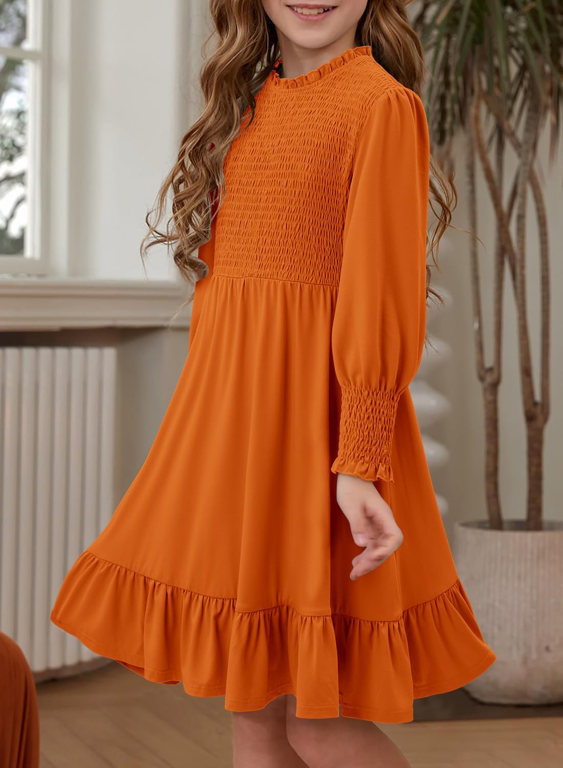 Yoklass Girls' Smocked Puff Sleeve Dress