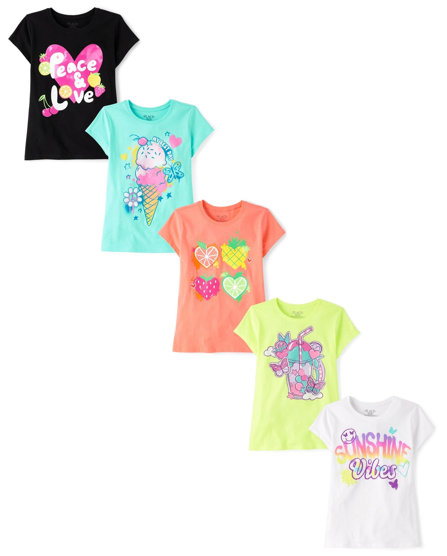 The Children's Place Girls' 5-Pack Graphic T-Shirts