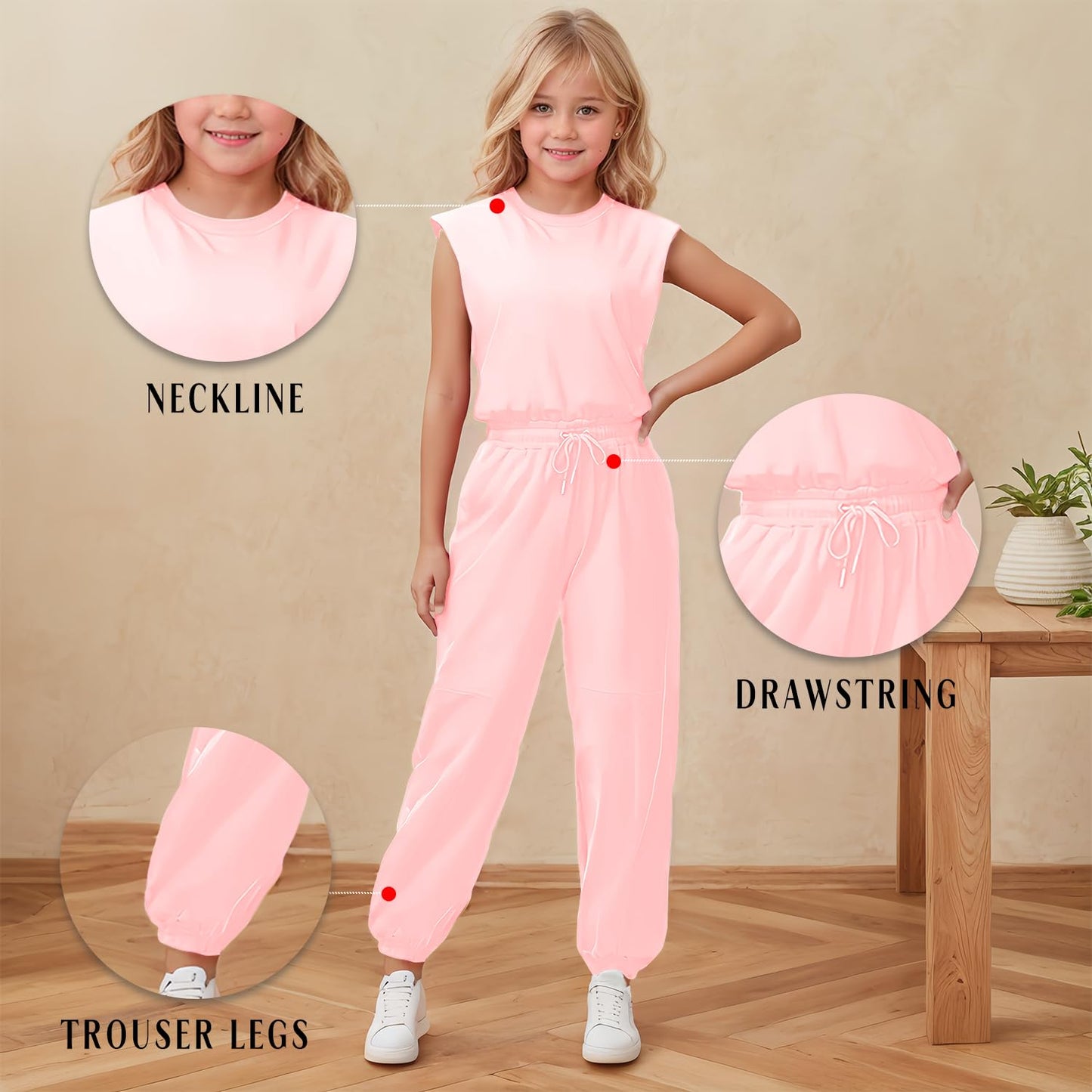 Girls Casual Jumpsuit – Crew Neck Romper with Pockets