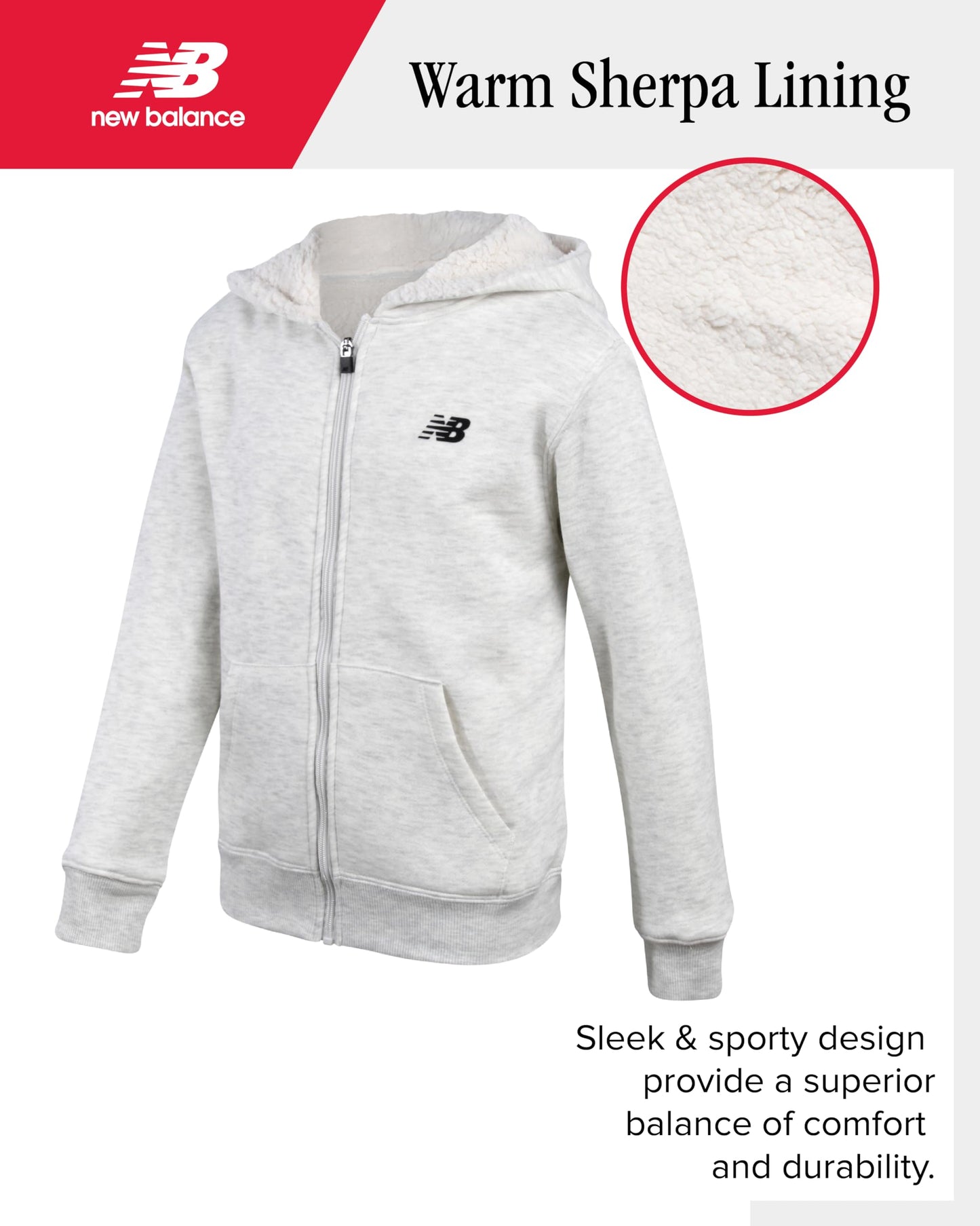 New Balance Boys' Sherpa-Lined Zip Hoodie