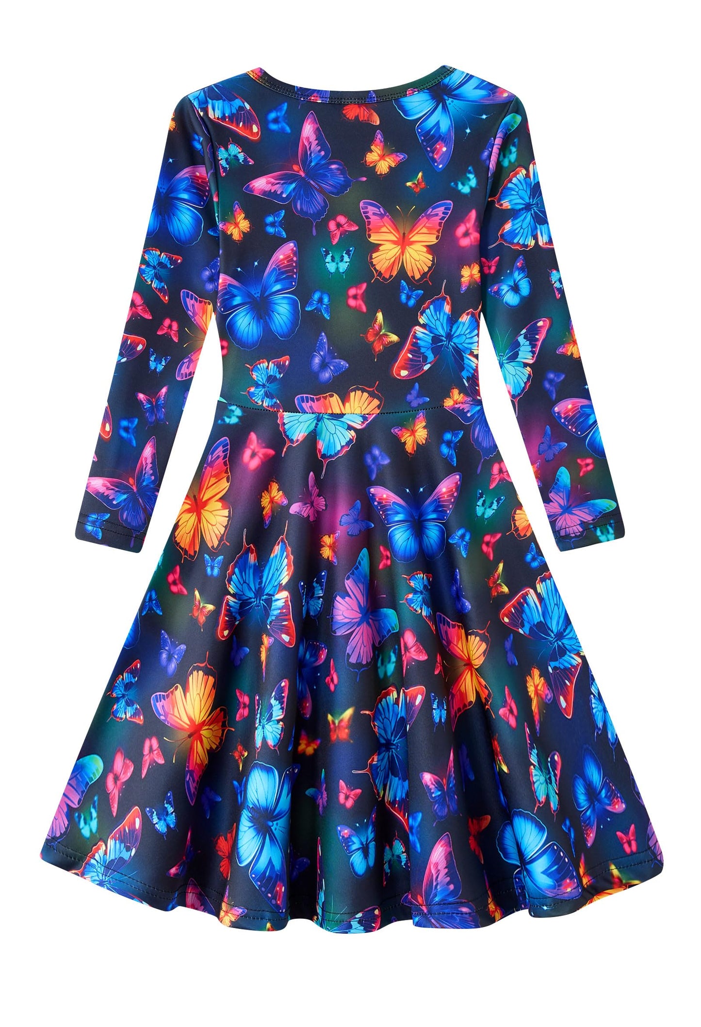 Funnycokid Girls' Butterfly & Mermaid Long Sleeve Dress