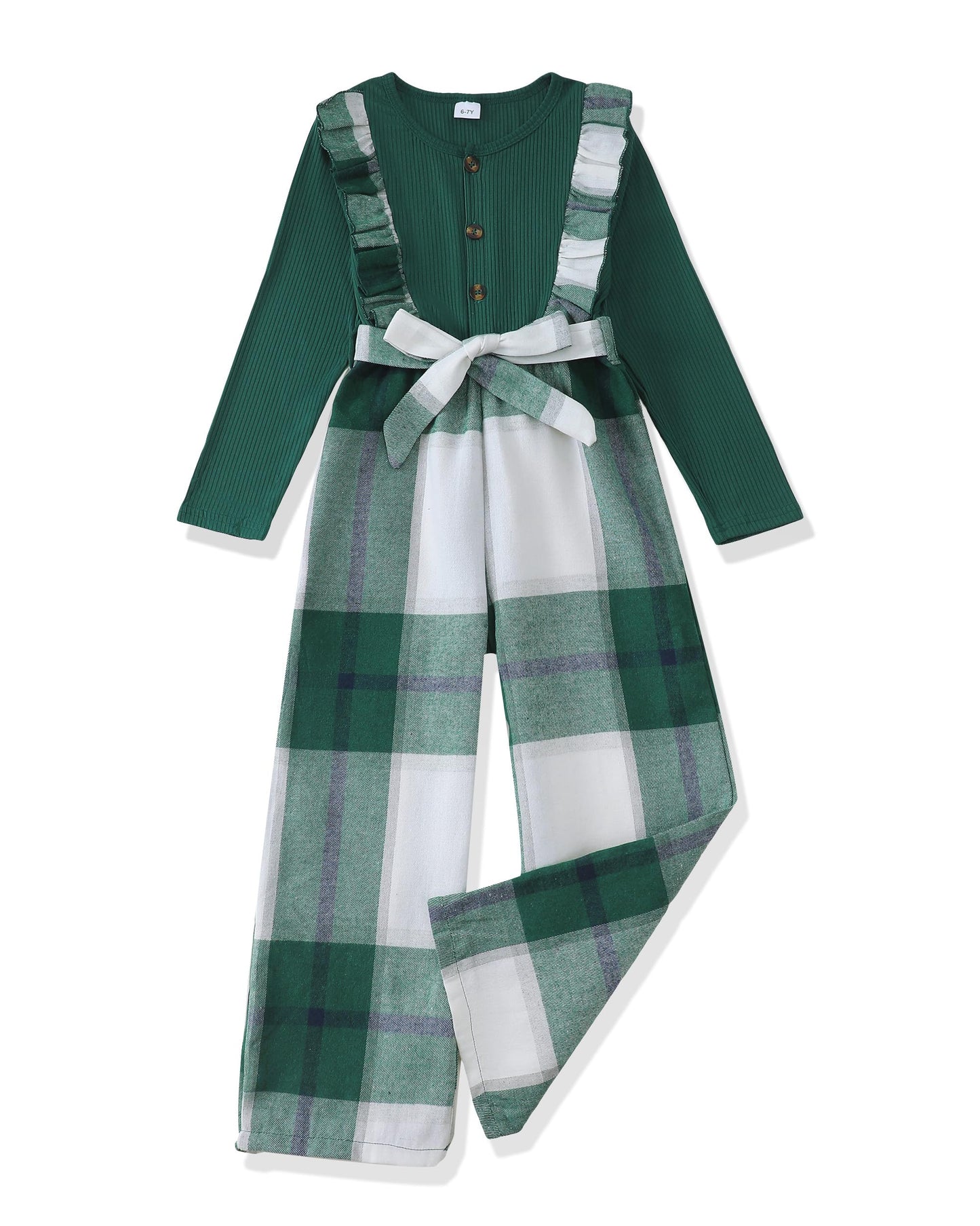 Girls Ruffle Sleeve Jumpsuit – Belted Wide Leg Romper