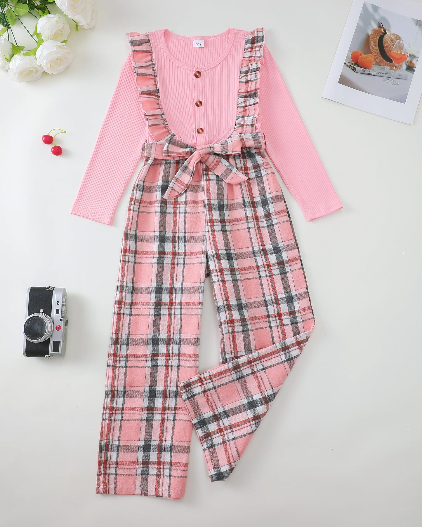 Girls Ruffle Sleeve Jumpsuit – Belted Wide Leg Romper