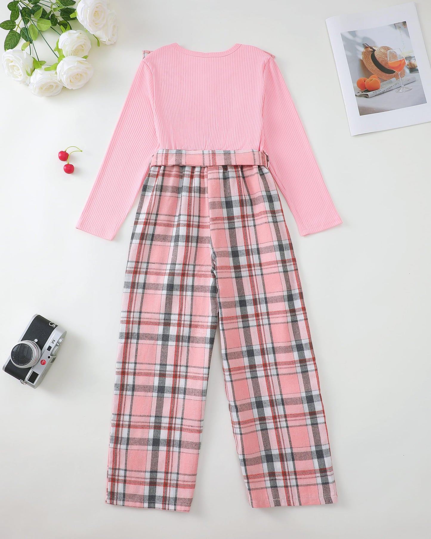 Girls Ruffle Sleeve Jumpsuit – Belted Wide Leg Romper