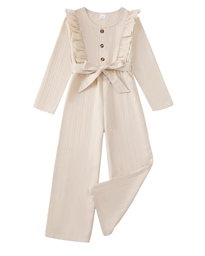 Girls Ruffle Sleeve Jumpsuit – Belted Wide Leg Romper