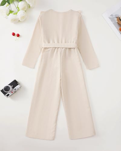 Girls Ruffle Sleeve Jumpsuit – Belted Wide Leg Romper