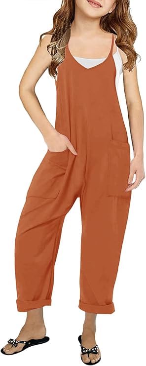 Girls Casual Sleeveless Jumpsuit – Spaghetti Strap Overalls