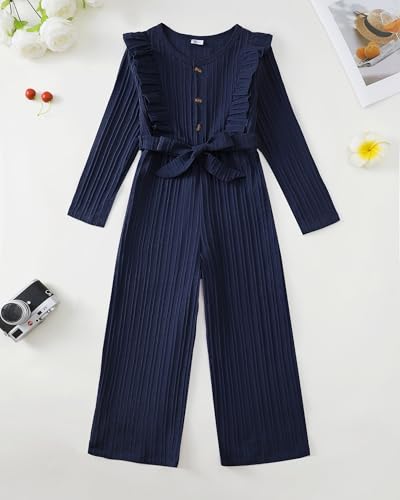 Girls Ruffle Sleeve Jumpsuit – Belted Wide Leg Romper