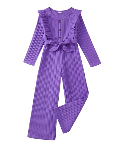 Girls Ruffle Sleeve Jumpsuit – Belted Wide Leg Romper