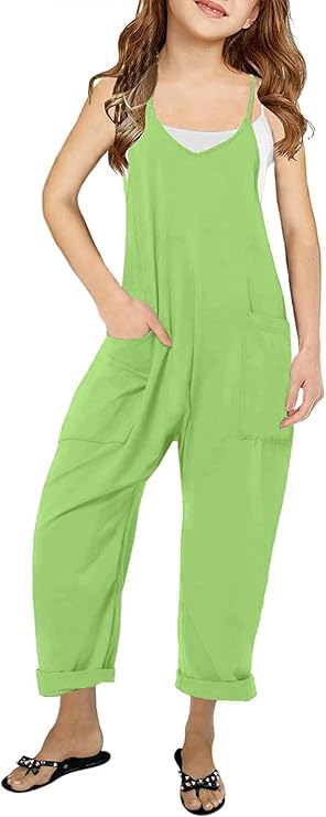Girls Casual Sleeveless Jumpsuit – Spaghetti Strap Overalls