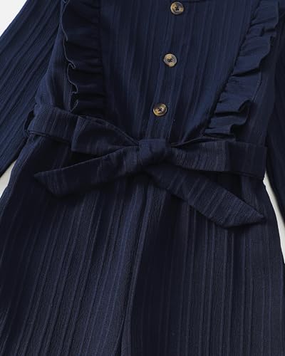 Girls Ruffle Sleeve Jumpsuit – Belted Wide Leg Romper