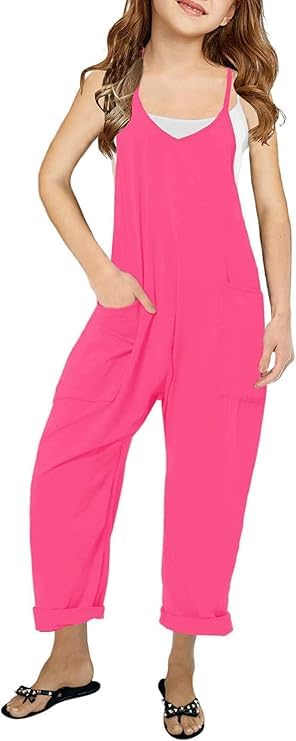 Girls Casual Sleeveless Jumpsuit – Spaghetti Strap Overalls