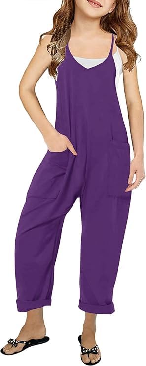 Girls Casual Sleeveless Jumpsuit – Spaghetti Strap Overalls