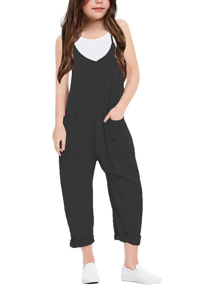 Girls Casual Sleeveless Jumpsuit – Spaghetti Strap Overalls