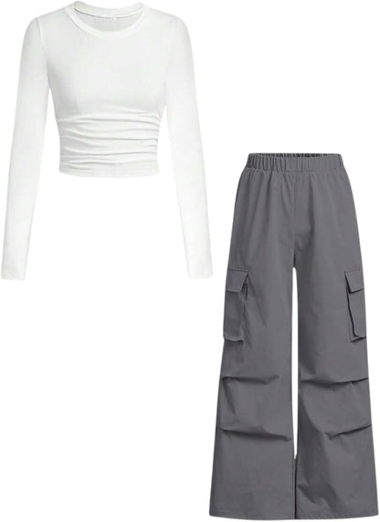 Tween Girls' 2-Piece Long Sleeve Top & Cargo Pants Set