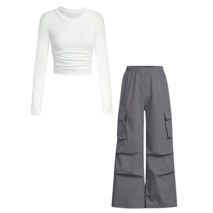 Tween Girls' 2-Piece Long Sleeve Top & Cargo Pants Set