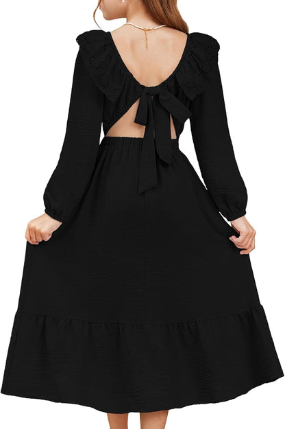 blibean Tween Girls' Embroidered Tie-Back Dress