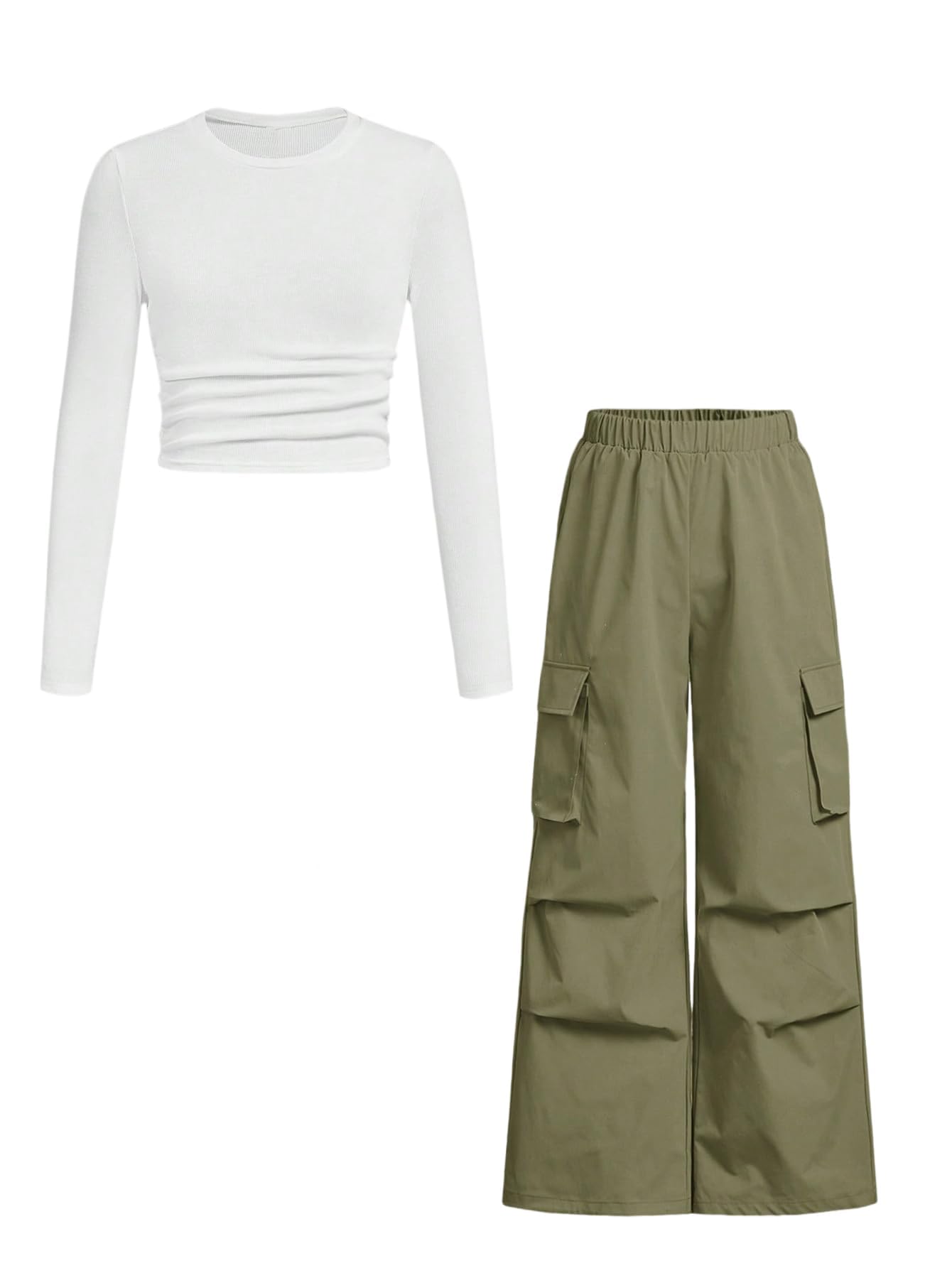 Tween Girls' 2-Piece Long Sleeve Top & Cargo Pants Set