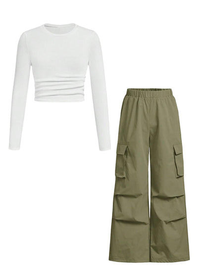 Tween Girls' 2-Piece Long Sleeve Top & Cargo Pants Set