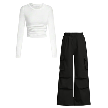 Tween Girls' 2-Piece Long Sleeve Top & Cargo Pants Set