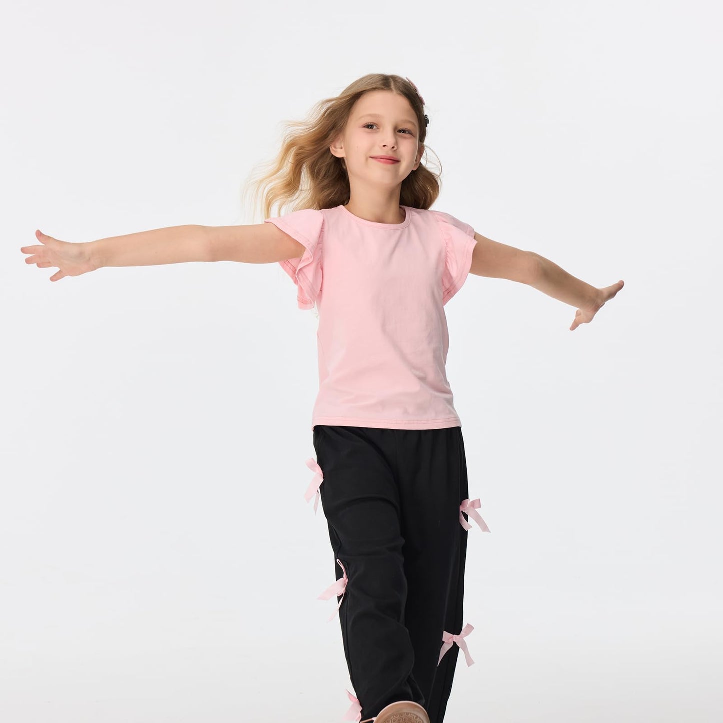 Girls' Striped Ruffle Sleeve T-Shirt