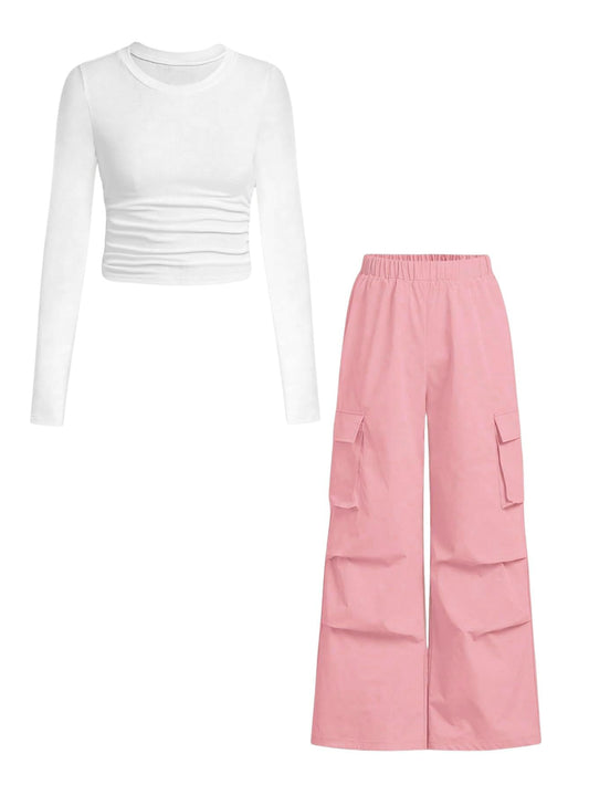 Tween Girls' 2-Piece Long Sleeve Top & Cargo Pants Set