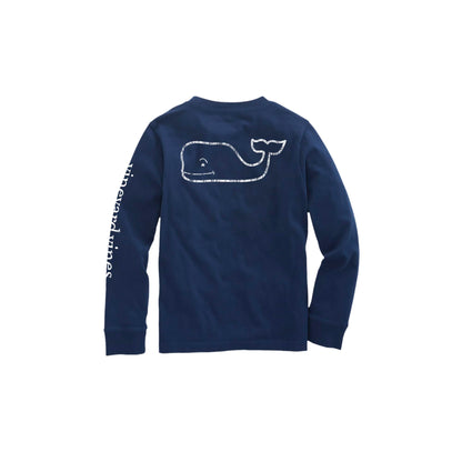 vineyard vines Girls' Vintage Whale Long-Sleeve Pocket Tee