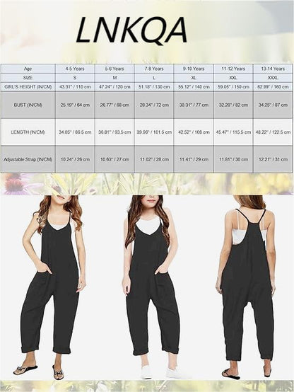 Girls Casual Sleeveless Jumpsuit – Spaghetti Strap Overalls