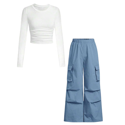 Tween Girls' 2-Piece Long Sleeve Top & Cargo Pants Set