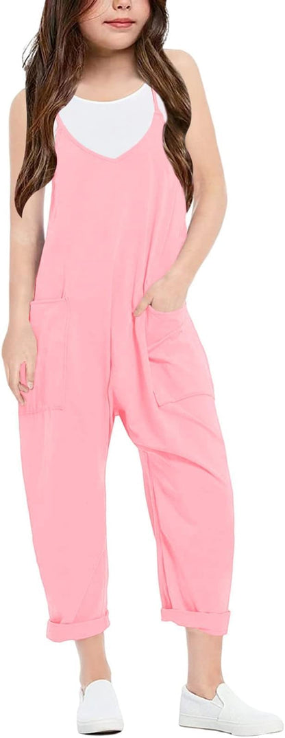 Girls Casual Sleeveless Jumpsuit – Spaghetti Strap Overalls