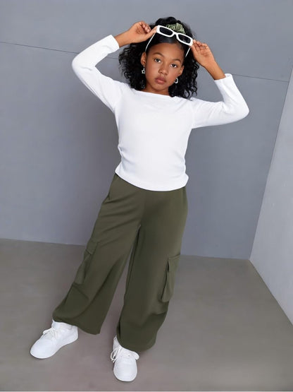Tween Girls' 2-Piece Long Sleeve Top & Cargo Pants Set