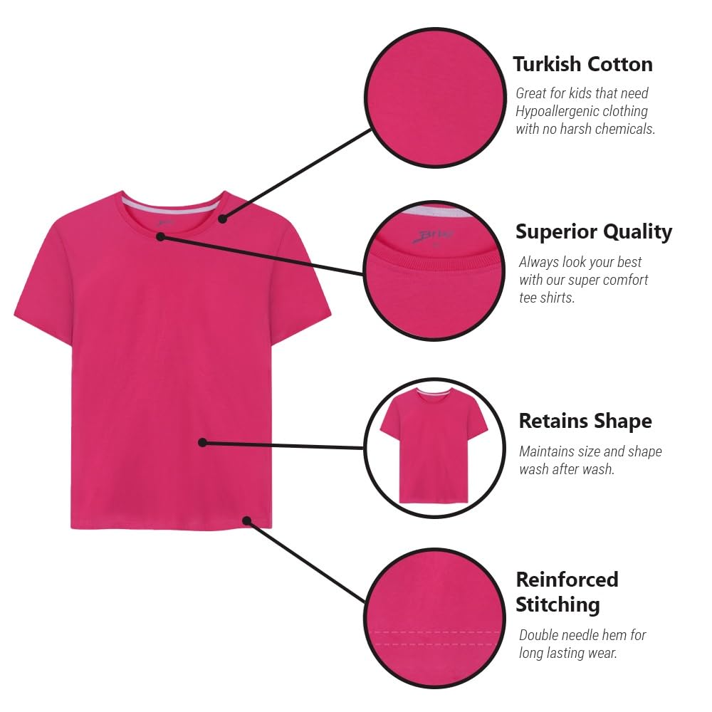 Brix Girls' 5-Pack Cotton Short Sleeve Tees