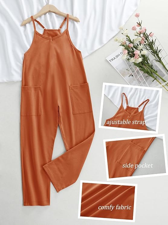 Girls Casual Sleeveless Jumpsuit – Spaghetti Strap Overalls