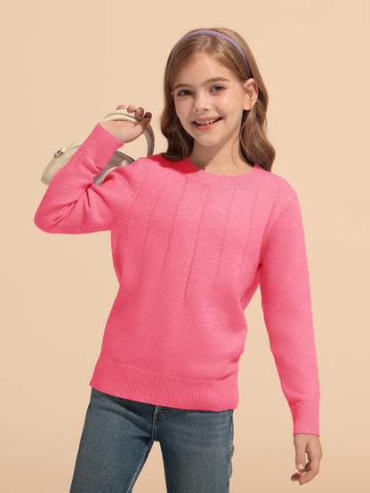 Haloumoning Girls' Crewneck Pleated Knit Sweater