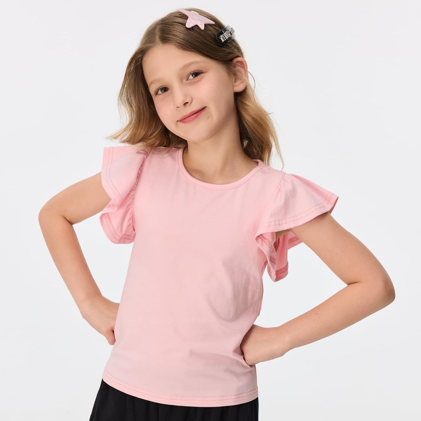 Girls' Striped Ruffle Sleeve T-Shirt