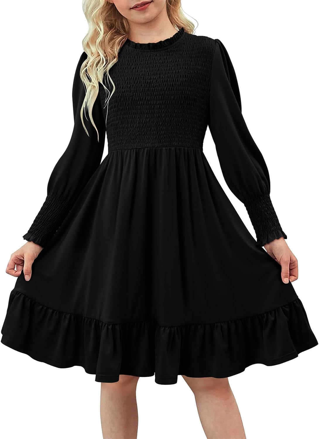 Yoklass Girls' Smocked Puff Sleeve Dress