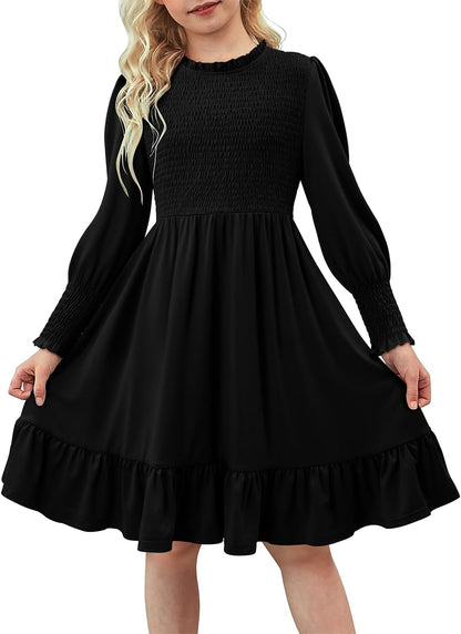 Yoklass Girls' Smocked Puff Sleeve Dress